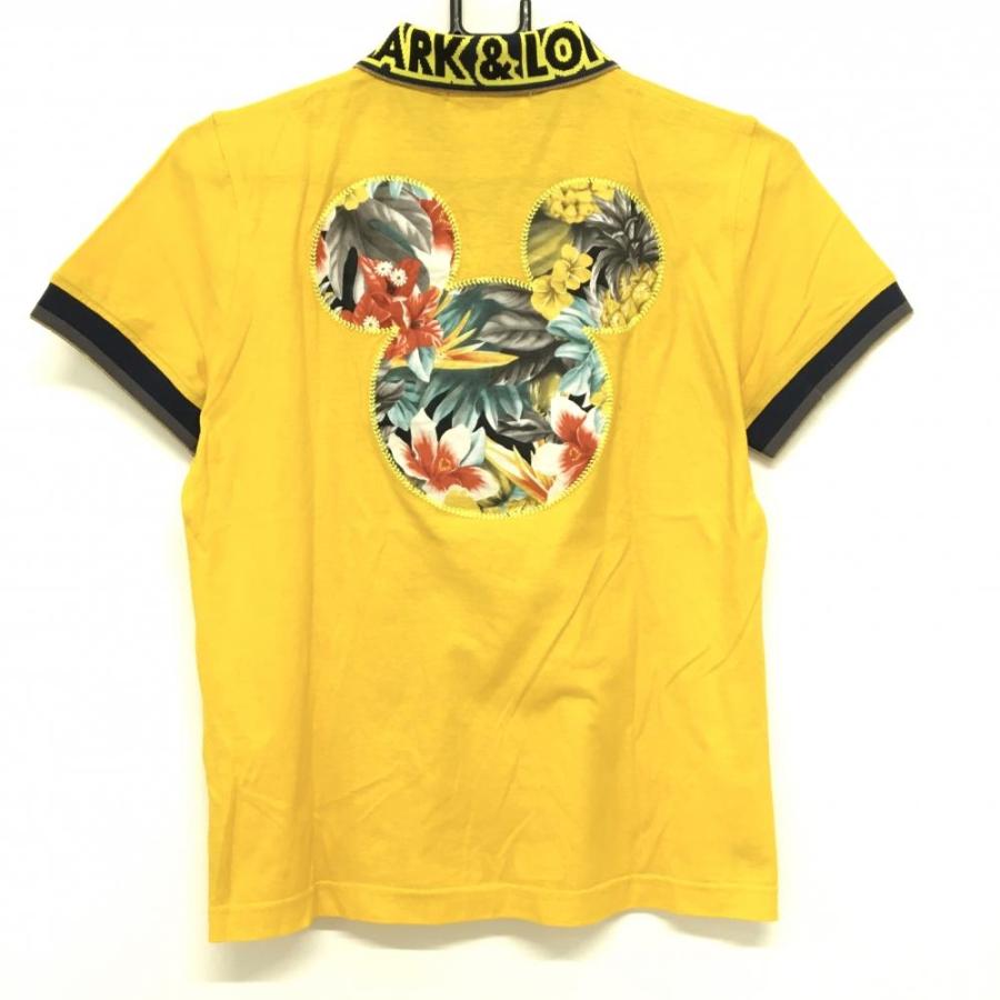 【超美品】マークアンドロナ×Disney 半袖ポロシャツ イエローオレンジ×ネイビー 背面花柄ミッキー レディース M ゴルフウェア MARK＆LONA／SALE価格の画像