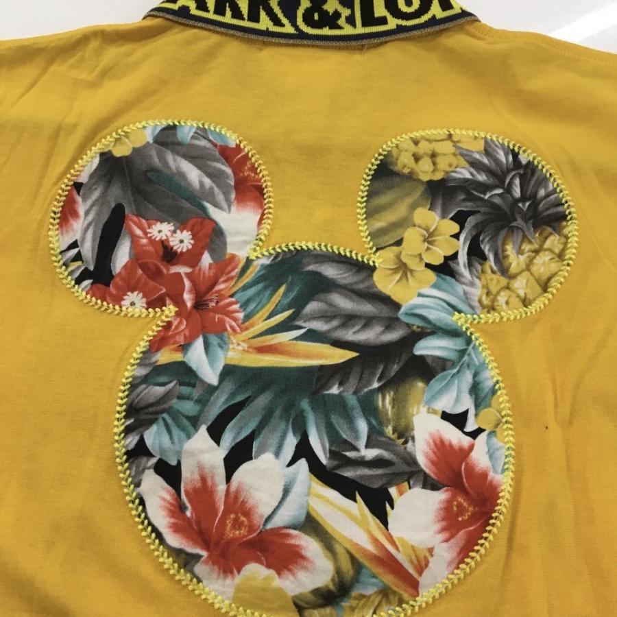 【超美品】マークアンドロナ×Disney 半袖ポロシャツ イエローオレンジ×ネイビー 背面花柄ミッキー レディース M ゴルフウェア MARK＆LONA／SALE価格の画像