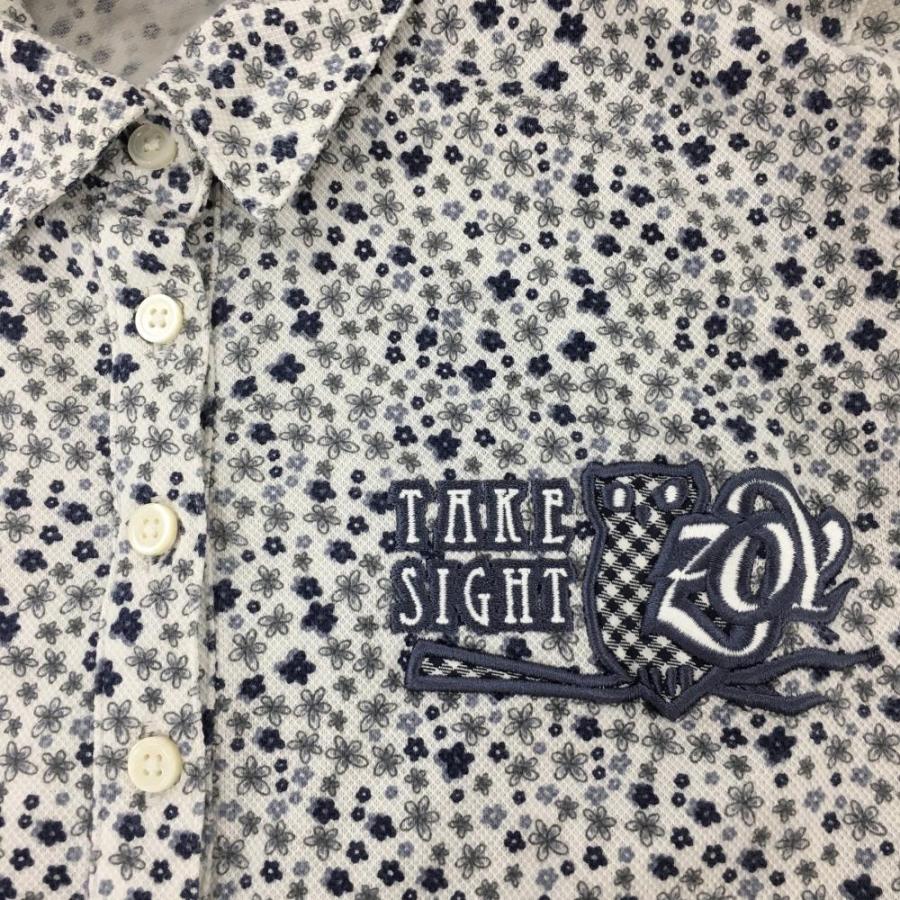 ZOY（ゾーイ） 半袖ポロシャツ 白×ネイビー 小花柄 ロゴ刺しゅう