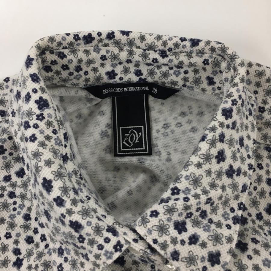 ZOY（ゾーイ） 半袖ポロシャツ 白×ネイビー 小花柄 ロゴ刺しゅう