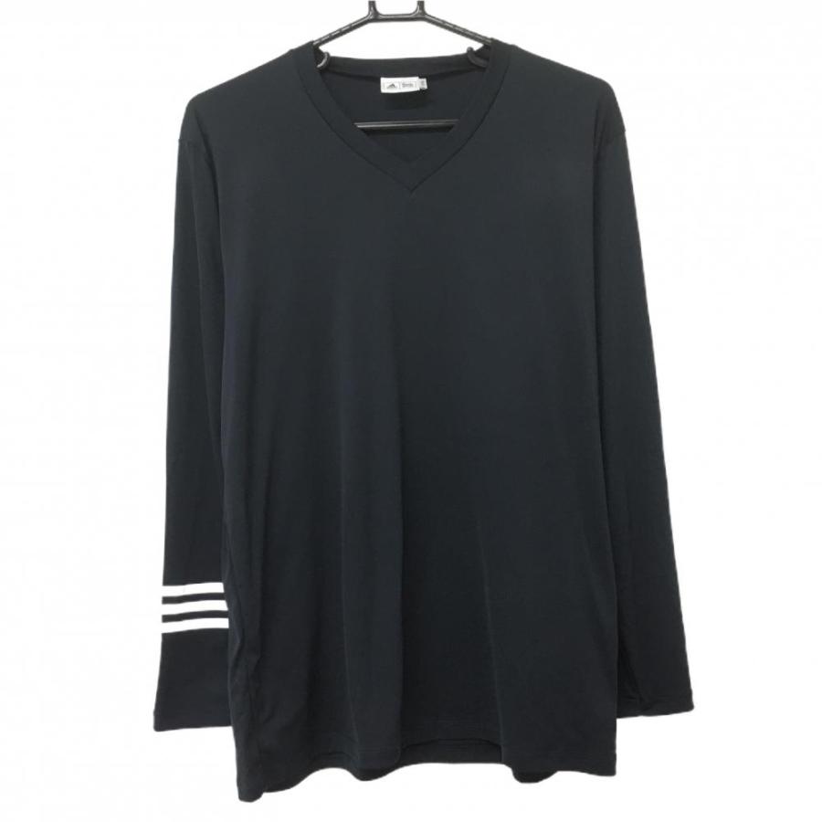 美品】アディダス 長袖Tシャツ ネイビー Vネック 袖3ライン メンズ O