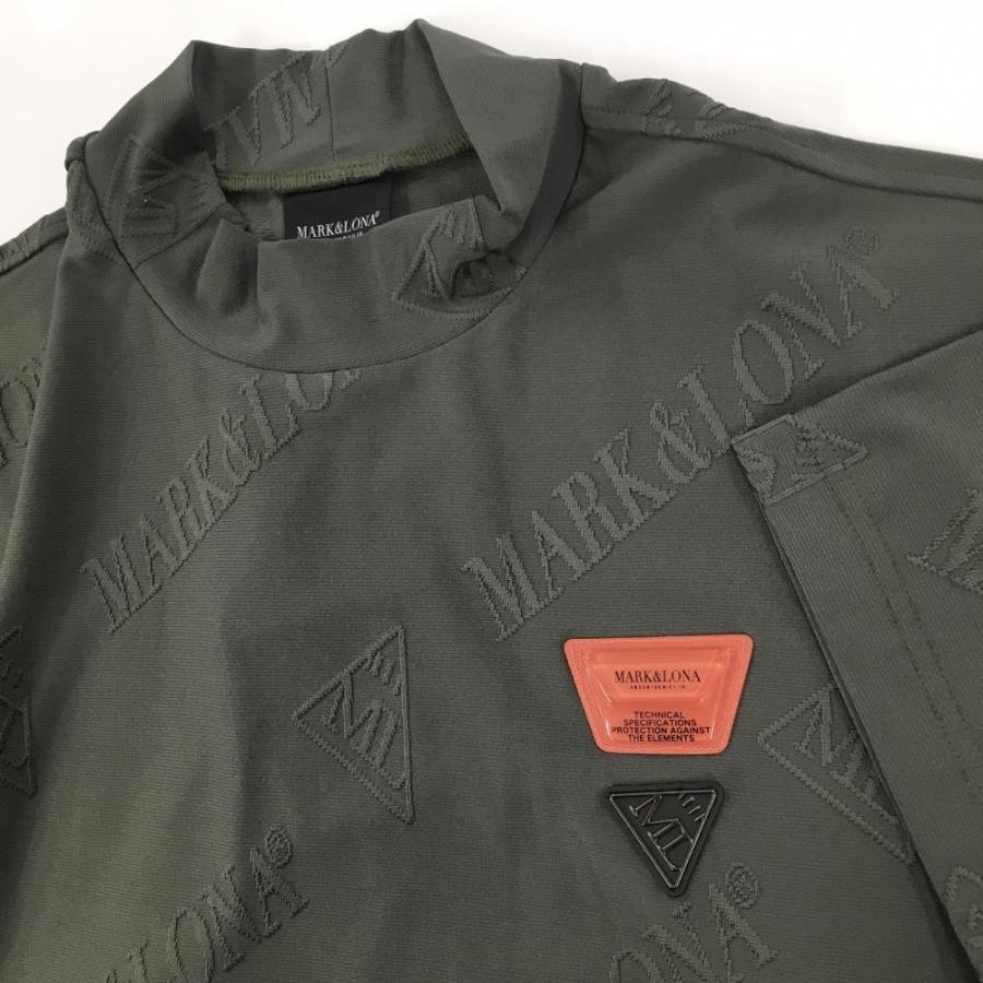 新作【美品】MARK&LONA 半袖シャツ　48(L)カーキ MARK&LONA（マークアンドロナ） 半袖ハイネックシャツ カーキ ロゴ総柄