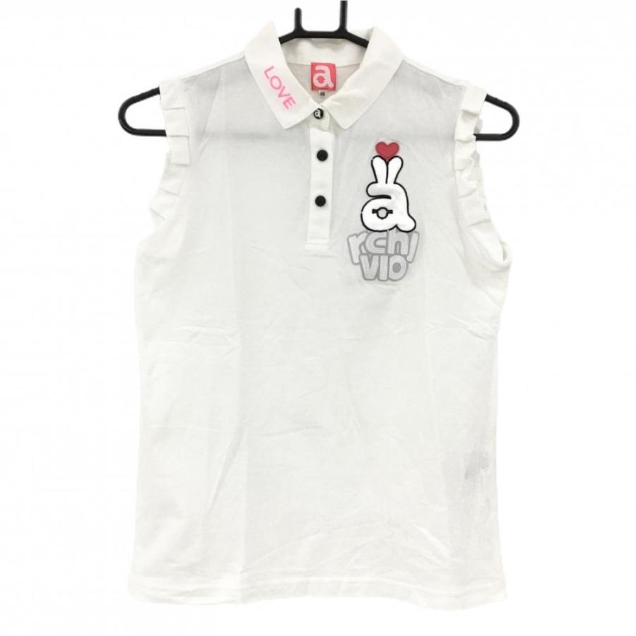 archivio（アルチビオ） ノースリーブポロシャツ 白 襟ピンク刺しゅう