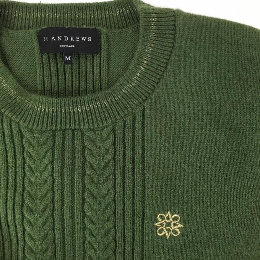 【超美品】セントアンドリュース セーター グリーン ロゴゴールド カシミヤ混 ニット レディース M ゴルフウェア 2024年モデル St ANDREWSの画像