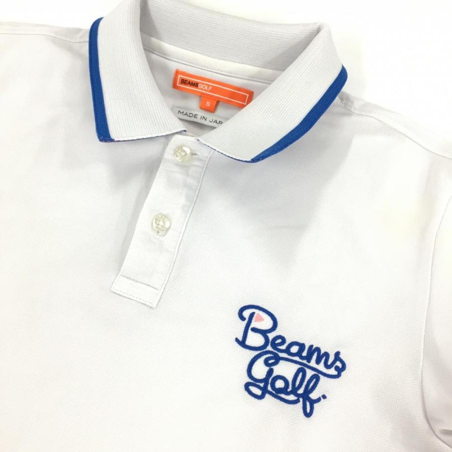 BEAMS GOLF（ビームス ゴルフ） 半袖ポロシャツ 白×ブルー 襟裏ロゴ