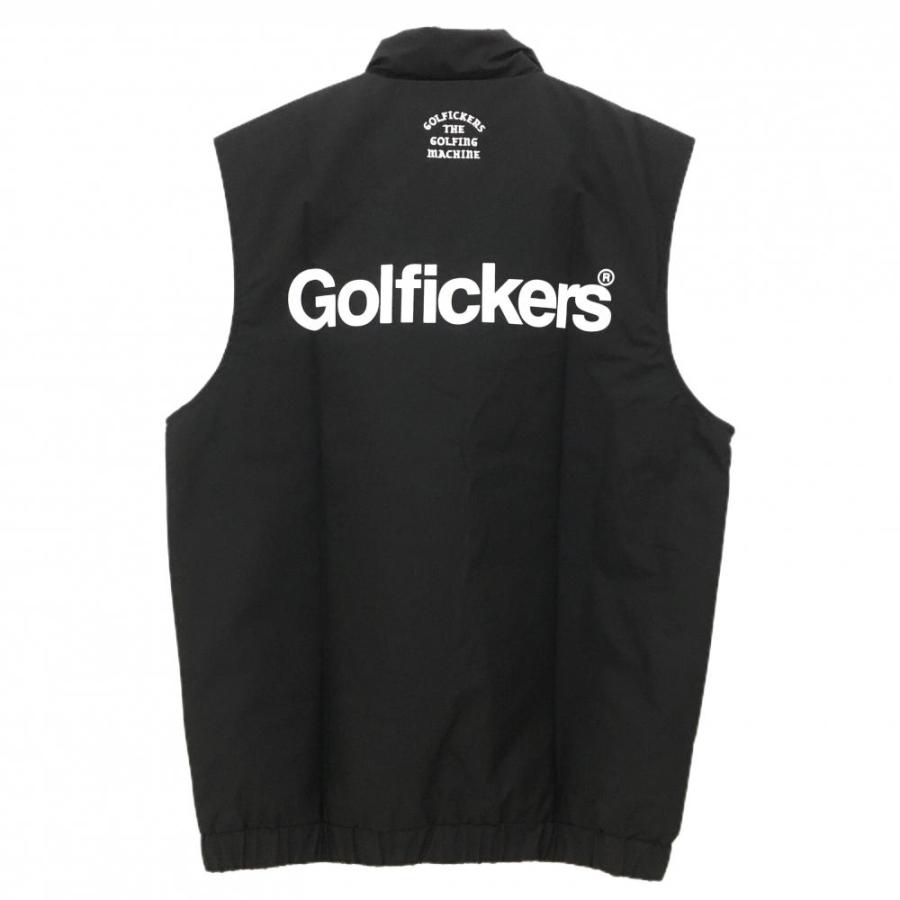 【新品】Golfickers 中綿ベスト（黒）ＸＬ 新品】ゴルフィッカーズ 中綿ベスト 黒×白 バックロゴ メンズ L ゴルフ