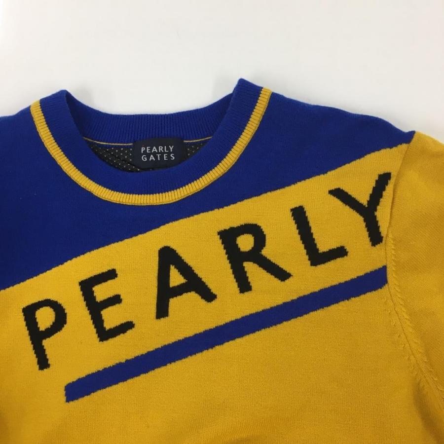 【超美品】パーリーゲイツ セーター イエロー×ブルー 裏地付 ウール混 メンズ 6(XL) ゴルフウェア 2023年モデル PEARLY GATESの画像