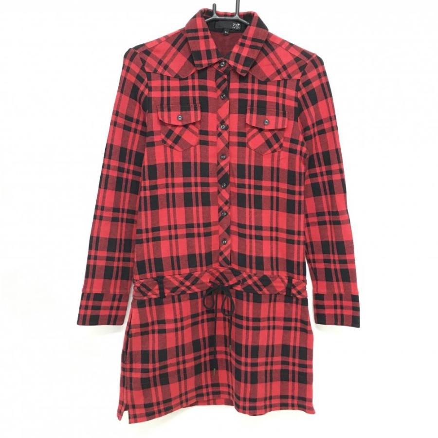 23区GOLF 【美品】23区スポーツ ワンピース レッド×黒 チェック 微起毛