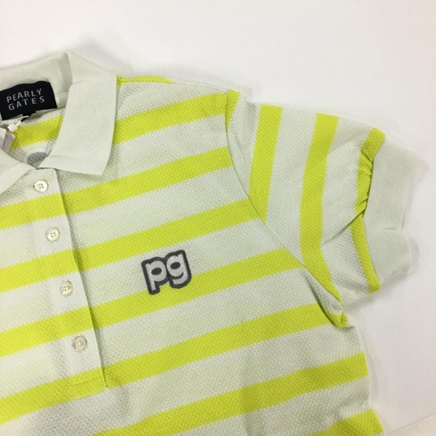 【新品】パーリーゲイツ 半袖ポロシャツ 白×イエロー 織生地 ボーダー レディース 1(M) ゴルフウェア PEARLY GATESの画像