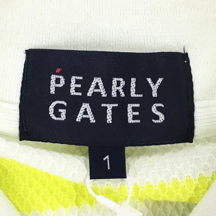 【新品】パーリーゲイツ 半袖ポロシャツ 白×イエロー 織生地 ボーダー レディース 1(M) ゴルフウェア PEARLY GATESの画像
