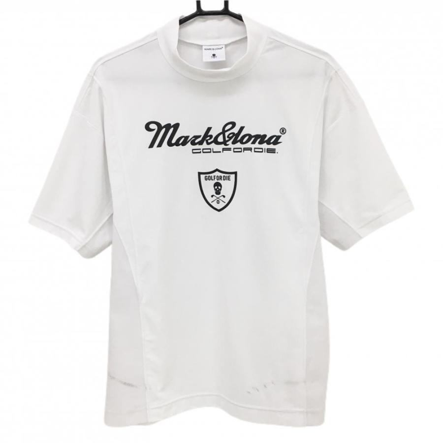 MARK&LONA マークアンドロナ 半袖ハイネックシャツ 白×黒 胸 MARK&LONA マークアンドロナ 半袖ハイネックシャツ 白×黒 胸