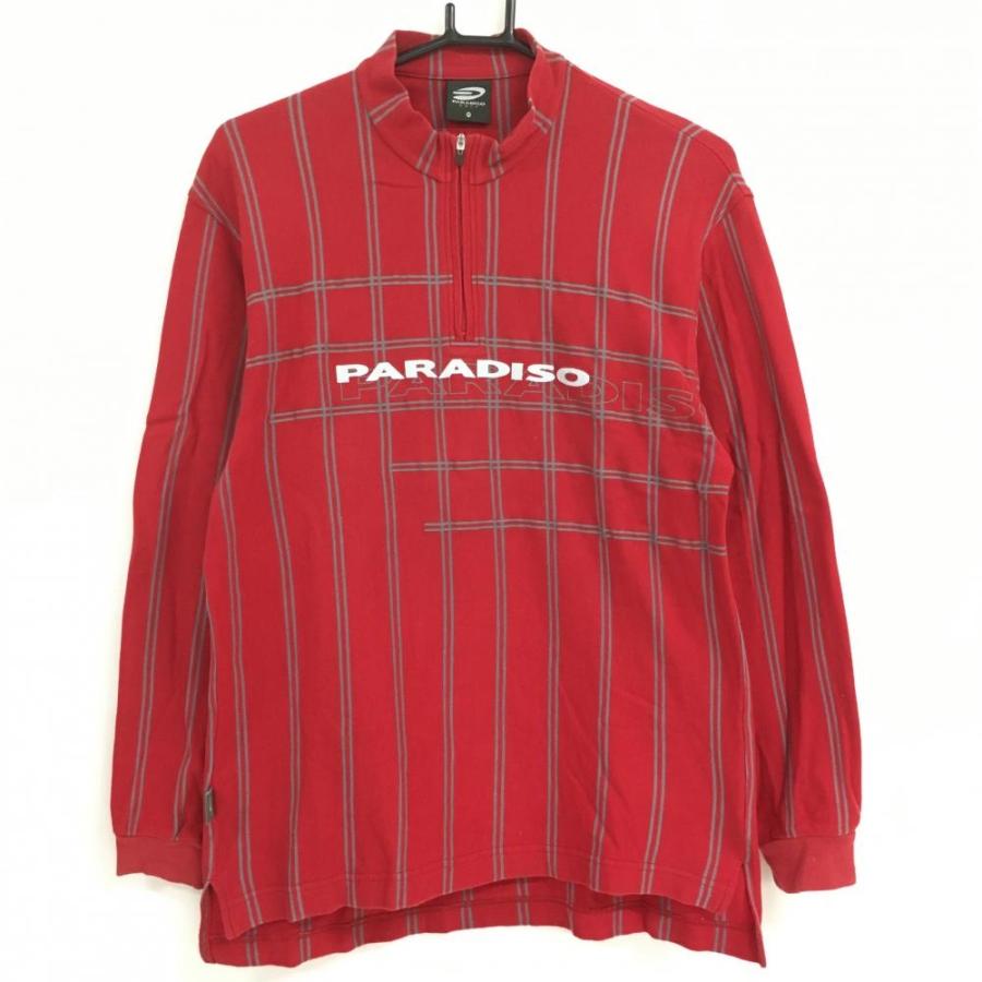 PARADISO パラディーゾ 長袖ハイネックシャツ レッド×グレー 格子柄