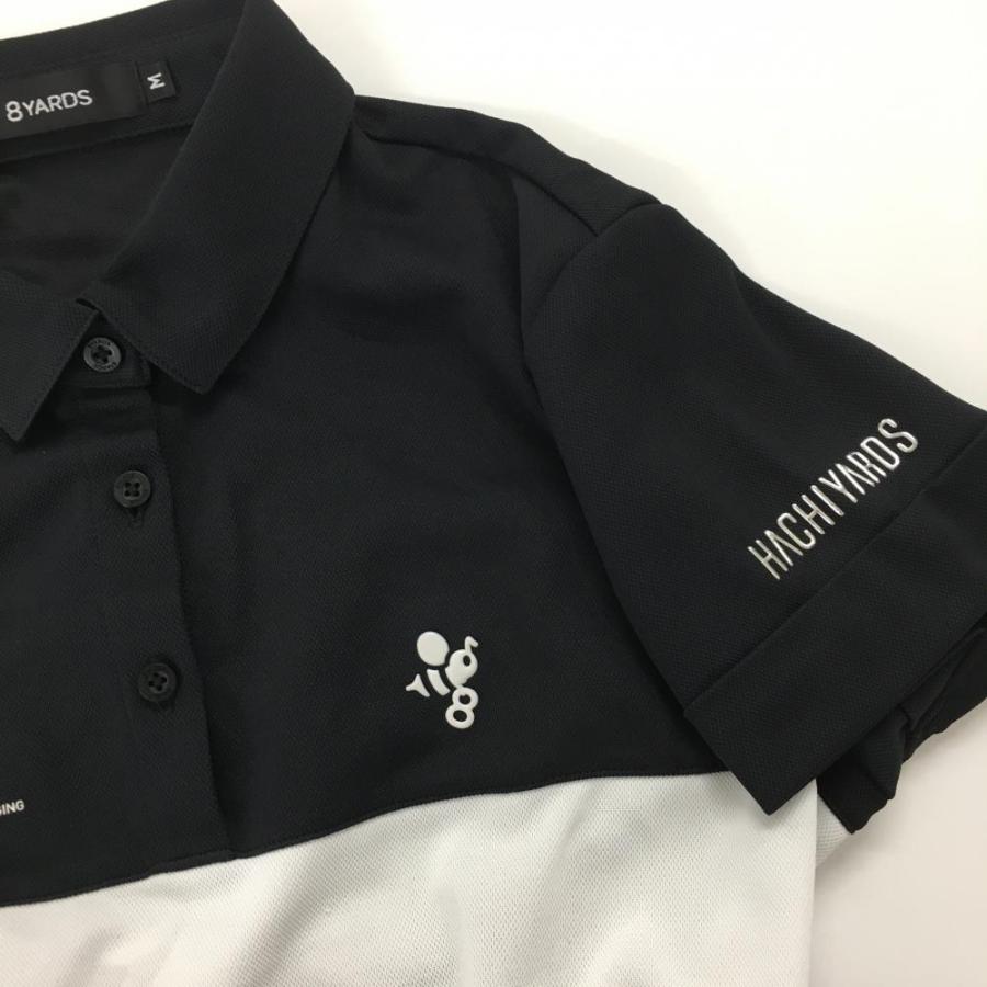 美品】ハチヤーズ 半袖ポロシャツ ダークネイビー×白 裾ロゴ 美品】ハチヤーズ 半袖ポロシャツ ダークネイビー×白 裾ロゴ