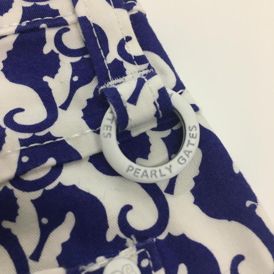 【美品】PEARLY GATES パーリーゲイツ 総柄 ゴルフパンツ サイズ 1 PEARLY GATES パーリーゲイツ パンツ 白×ブルー 総柄 レディース 0(S