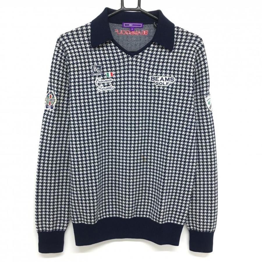 BEAMS GOLF（ビームス ゴルフ） 襟付セーター ネイビー×白 千鳥格子