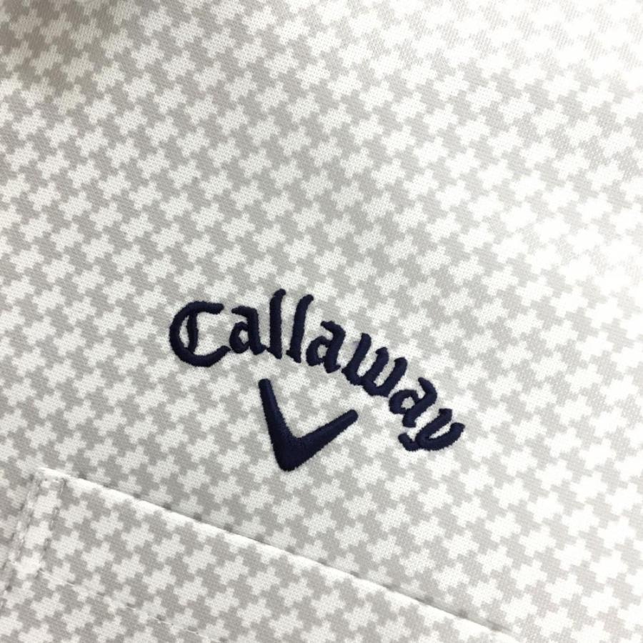 Callaway（キャロウェイ） 長袖ポロシャツ 白×ライトグレー 千鳥格子