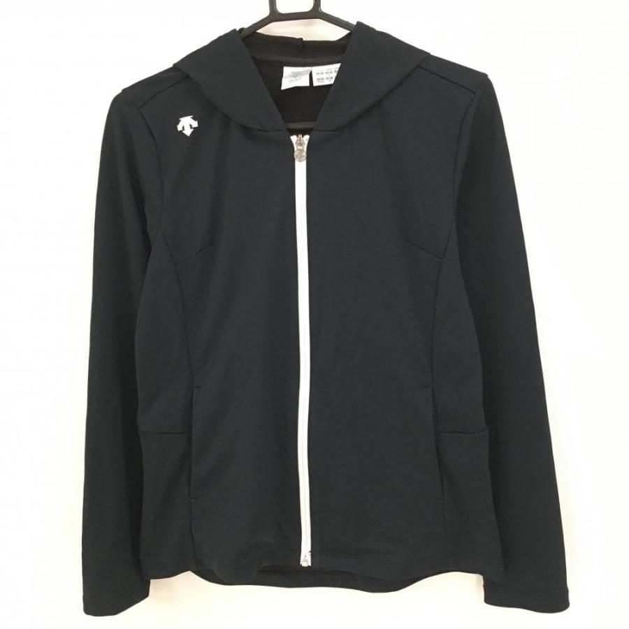 DESCENTE GOLF デサントゴルフ ジップパーカー 黒×白 フードロゴ DESCENTE GOLF デサントゴルフ ジップパーカー 黒×白 フードロゴ