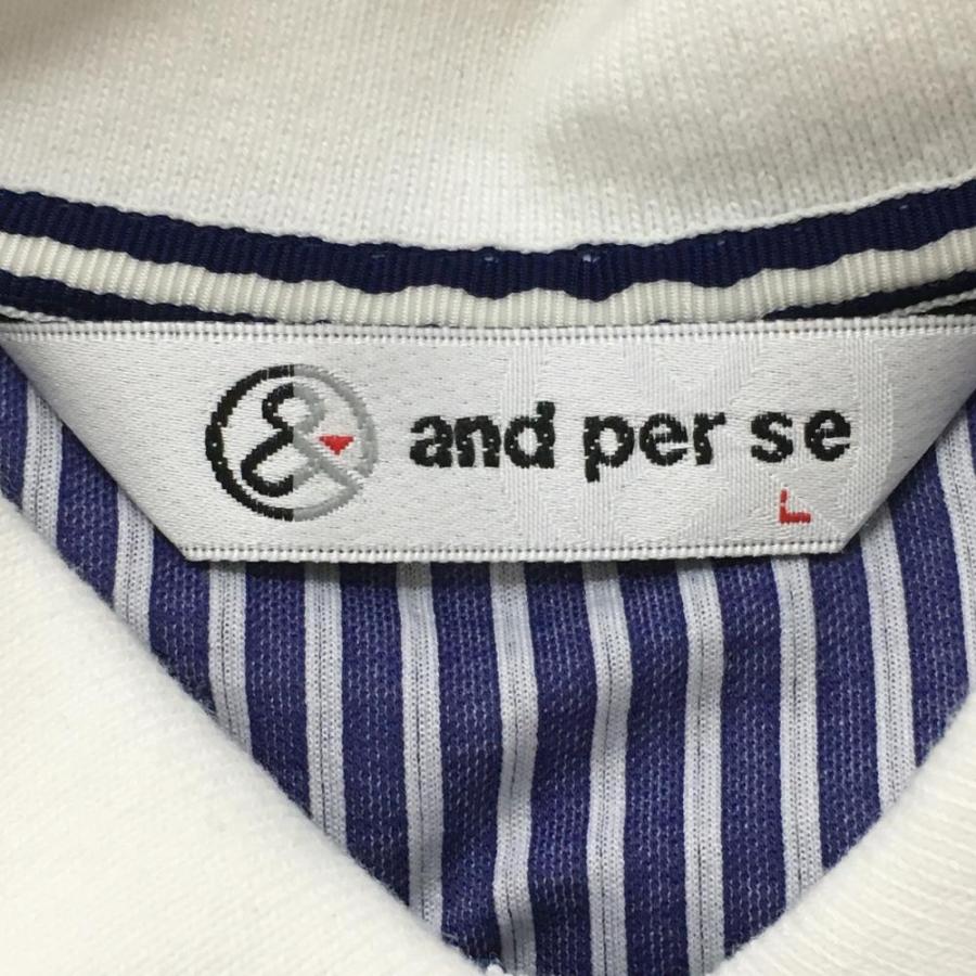 and per se（アンパスィ） 半袖ポロシャツ 白×ネイビー 総柄 ロゴ