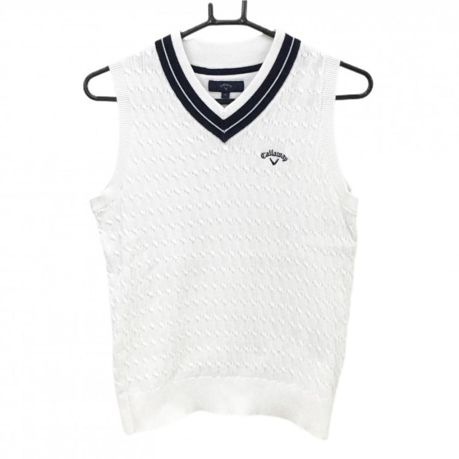 Callaway（キャロウェイ） ニットベスト 白×ネイビー ケーブル編み