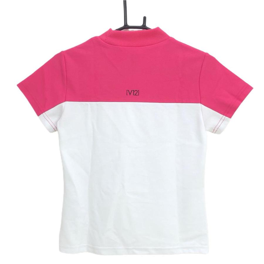 V12 ヴィトゥエルヴ 半袖ハイネックシャツ 白×ピンク バイカラー