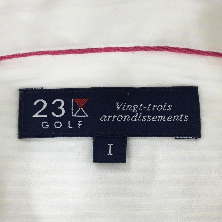 23区ゴルフ長袖カットソー起毛婦人レディースM 23区GOLF 23区ゴルフ 長袖シャツ 白×ピンク ストライプ織生地
