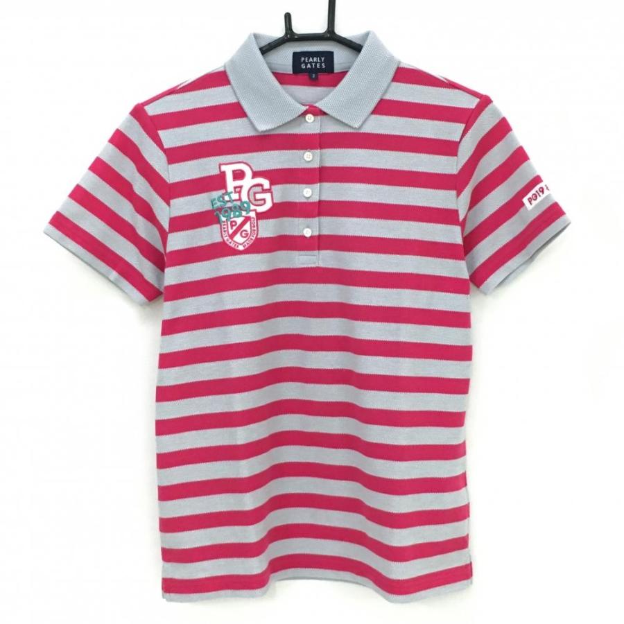超美品】パーリーゲイツ 半袖ポロシャツ ピンク 織生地 前立てロゴ
