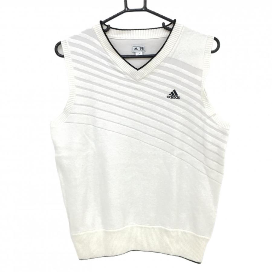 adidas（アディダス） ニットベスト アイボリー×黒 上身頃斜めボーダー 