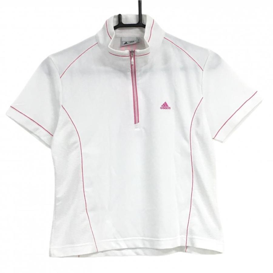 adidas（アディダス） 半袖ハイネックシャツ 白×ピンク ハーフジップ