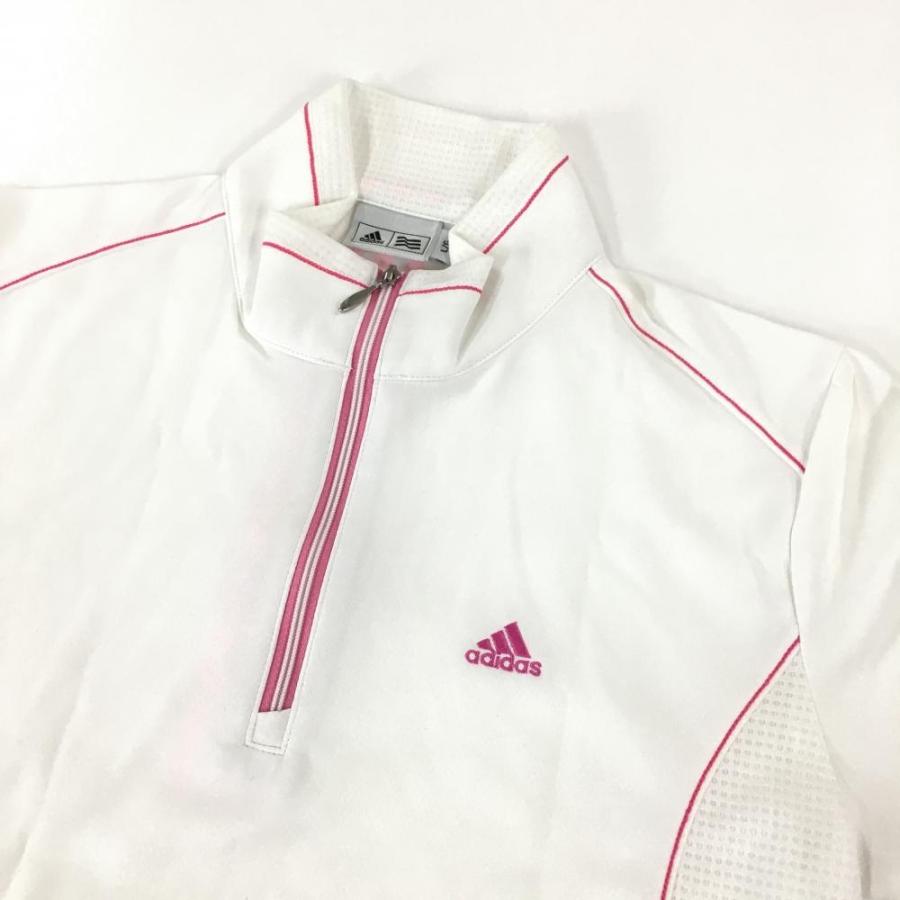 adidas（アディダス） 半袖ハイネックシャツ 白×ピンク ハーフジップ