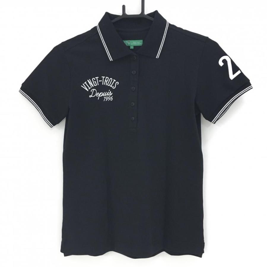 23 区ゴルフ ポロシャツ 黒 23区GOLF 23区ゴルフ 半袖ポロシャツ 黒×白 襟袖口ライン レディース 1