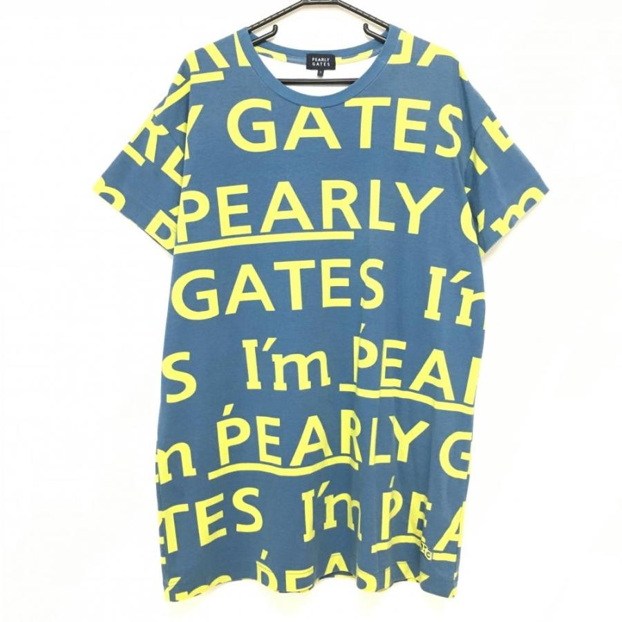 PEARLY GATES（パーリーゲイツ） 半袖ワンピース ブルー×イケロー ロゴ