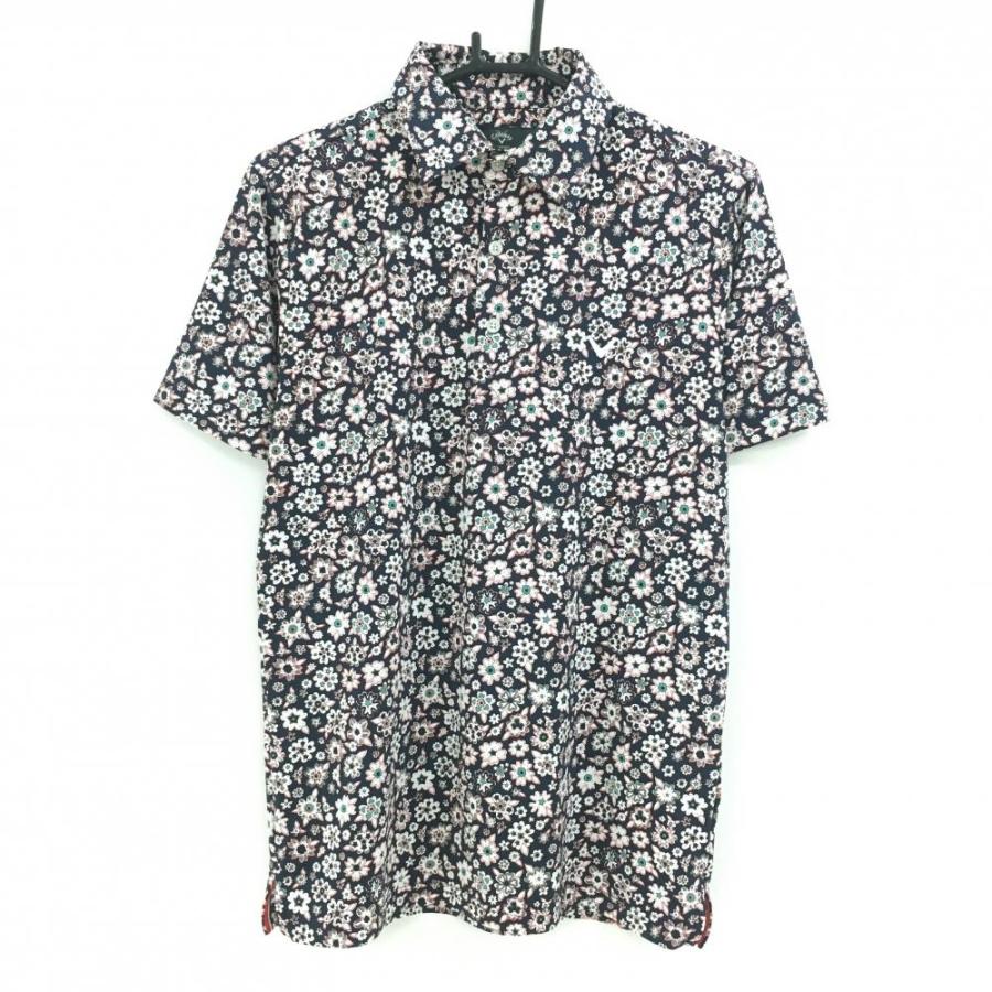 【新品】キャロウェイ　半袖ポロシャツ　Mサイズ　ネイビー　花柄 Callaway キャロウェイ 半袖ポロシャツ ネイビー×白 小花柄