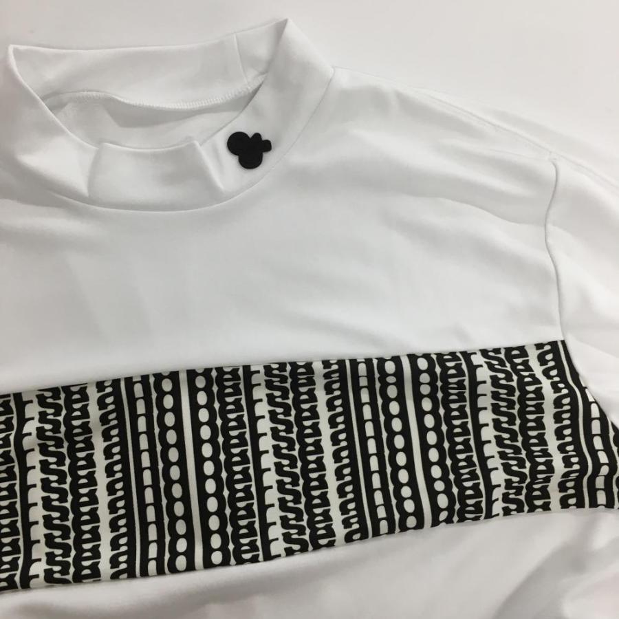 and per se（アンパスィ） 半袖ハイネックシャツ 白×黒 胸元ラインロゴ