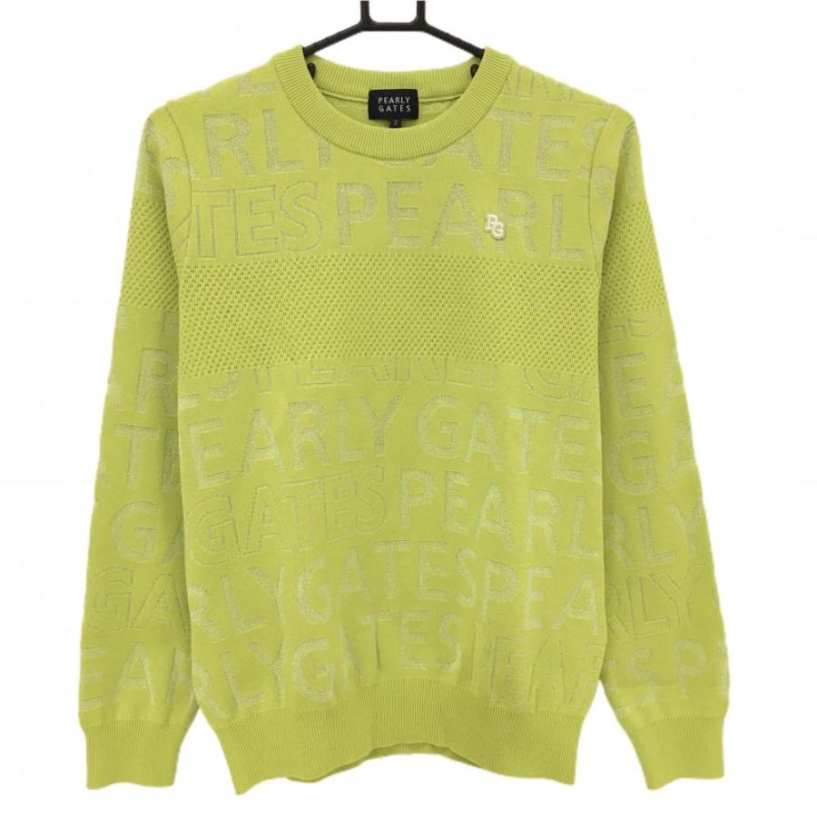 PEARLY GATES 蛍光グリーン セーター サイズ2 PEARLY GATES パーリーゲイツ セーター ライトグリーン ロゴ総柄