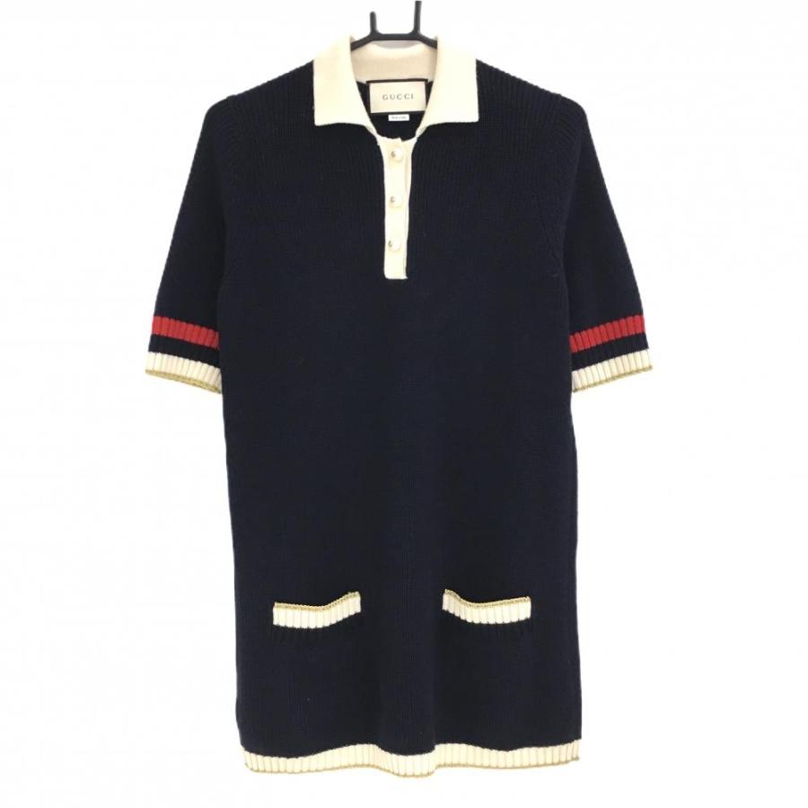 GUCCI（グッチ） 【超美品】GUCCI 半袖ニットワンピース ネイビー×白