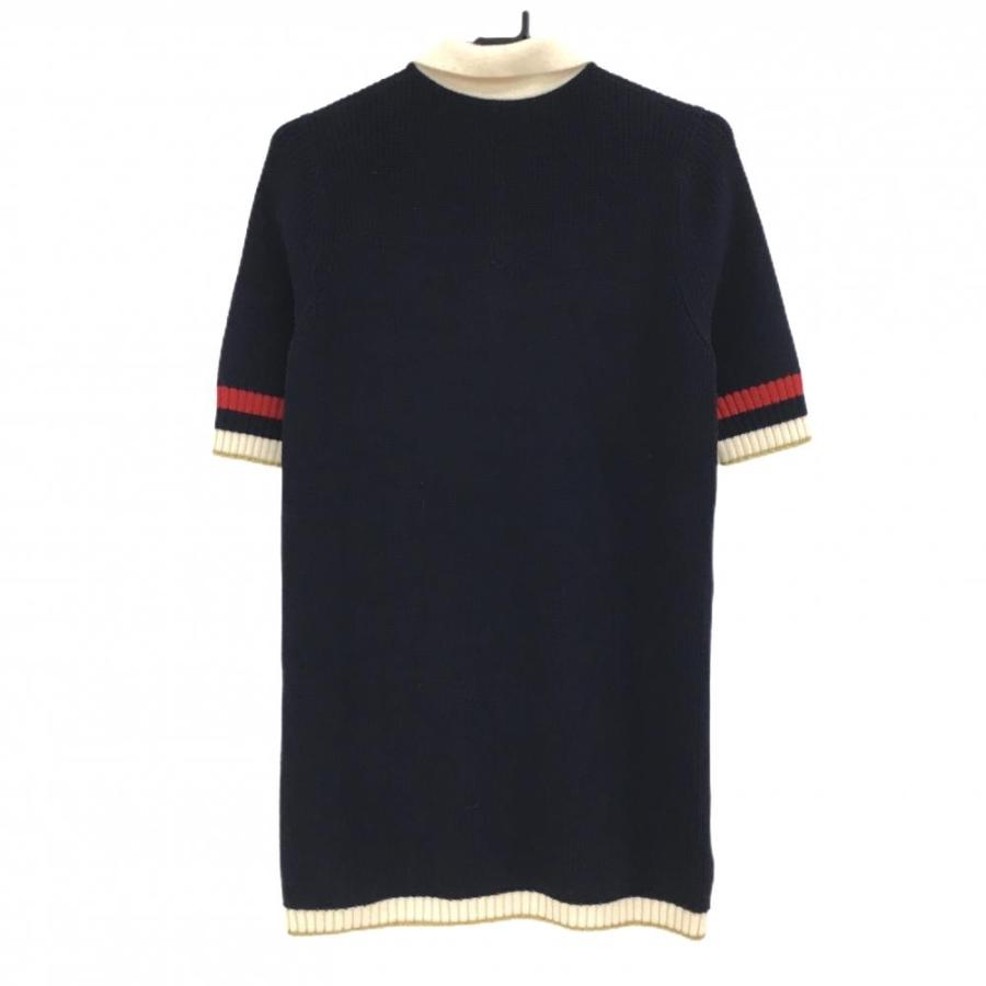 GUCCI（グッチ） 【超美品】GUCCI 半袖ニットワンピース ネイビー×白
