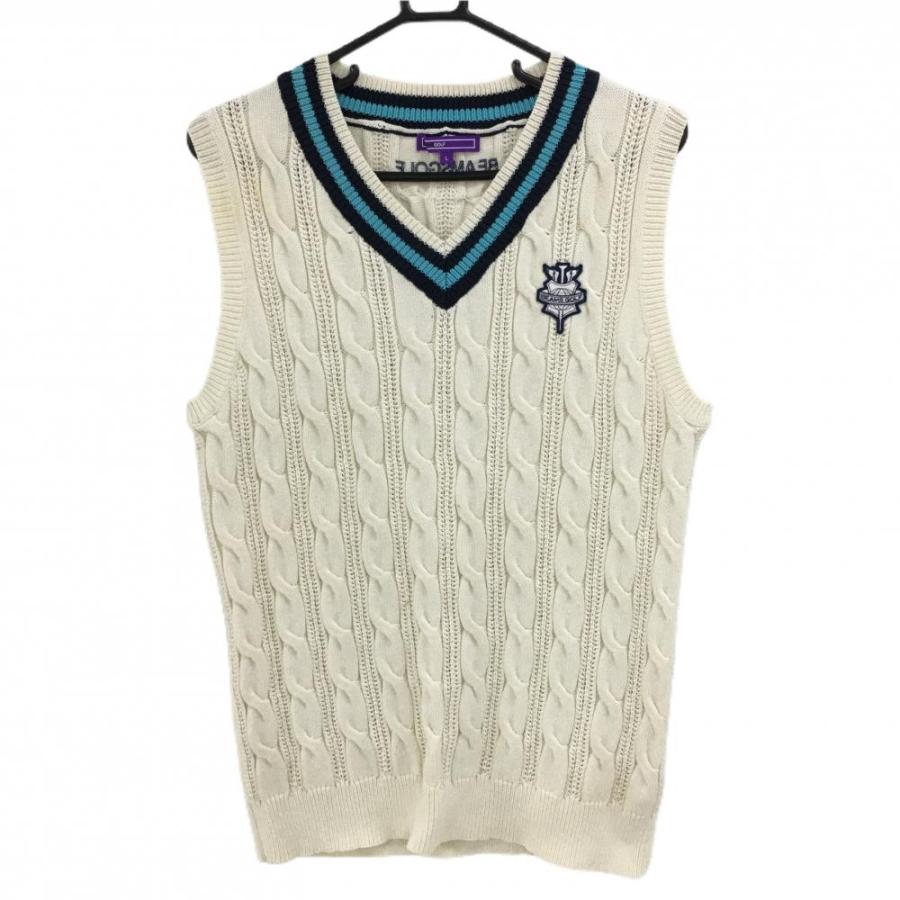 BEAMS GOLF ケーブル編みニットベスト L ネイビー BEAMS GOLF（ビームス ゴルフ） ニットベスト 白×ネイビー ケーブル
