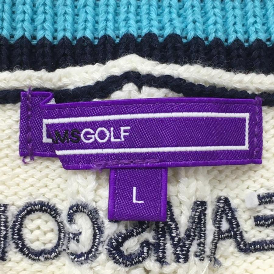 BEAMS GOLF ケーブル編みニットベスト L ネイビー BEAMS GOLF（ビームス ゴルフ） ニットベスト 白×ネイビー ケーブル