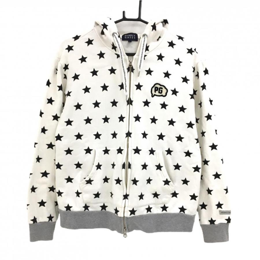 PEARLY GATES スウェットパーカー レディース PEARLY GATES（パーリーゲイツ） スウェットジップパーカー 白×黒 星柄