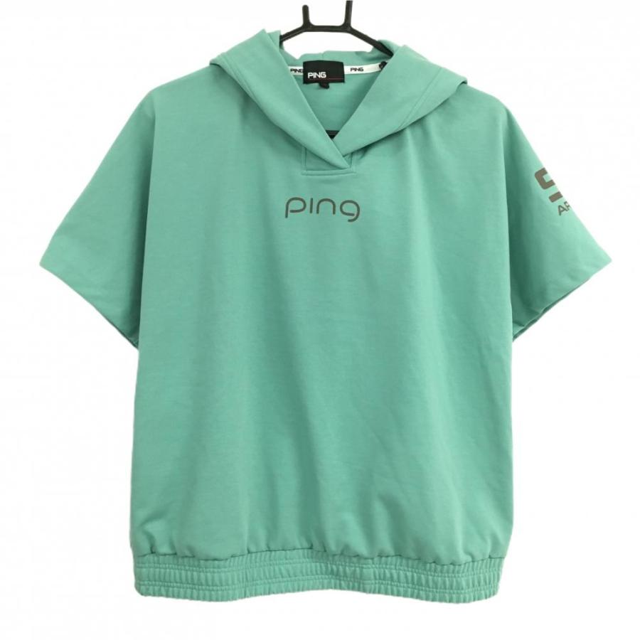 PING - 【美品Mサイズ】PING ピン ナイロンパーカー ゴルフウェア PING ピン 半袖パーカー ミントグリーン系×グレー バックロゴ
