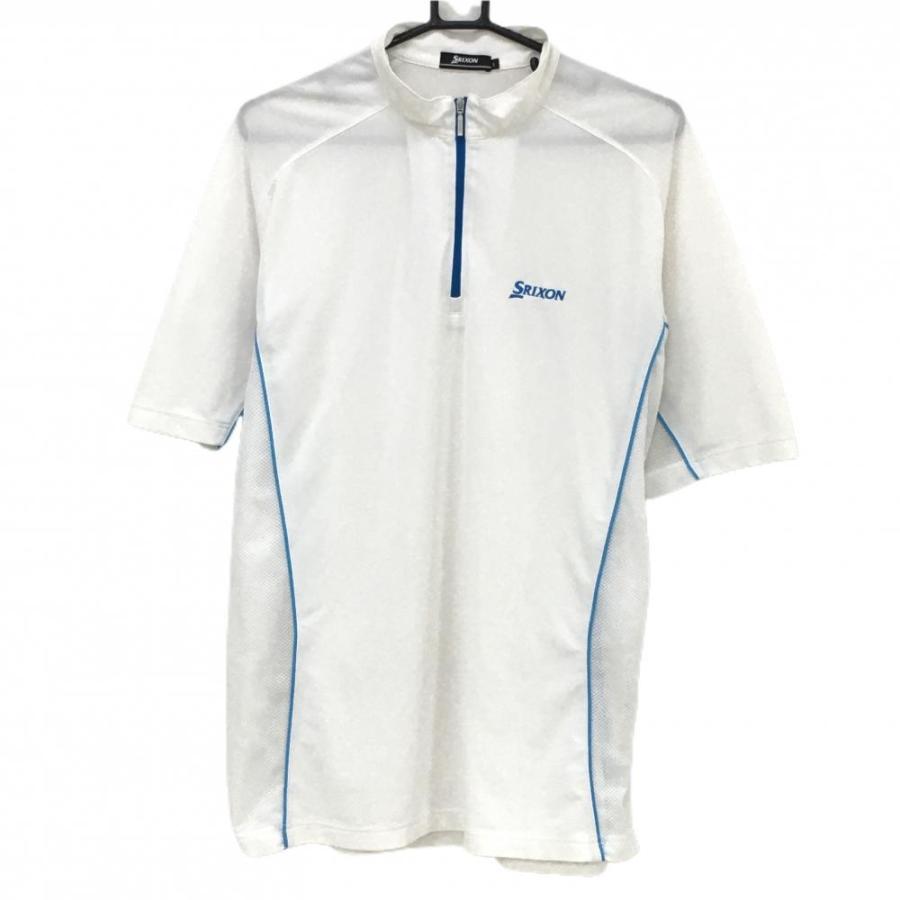 Lサイズ　白　青SRIXON スリクソン　レディース 半袖シャツ  ゴルフウェア SRIXON 【美品】スリクソン 半袖ハイネックシャツ 白×ブルー 袖下