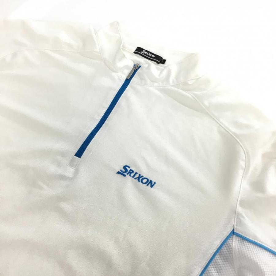 SRIXON 【美品】スリクソン 半袖ハイネックシャツ 白×ブルー 袖下