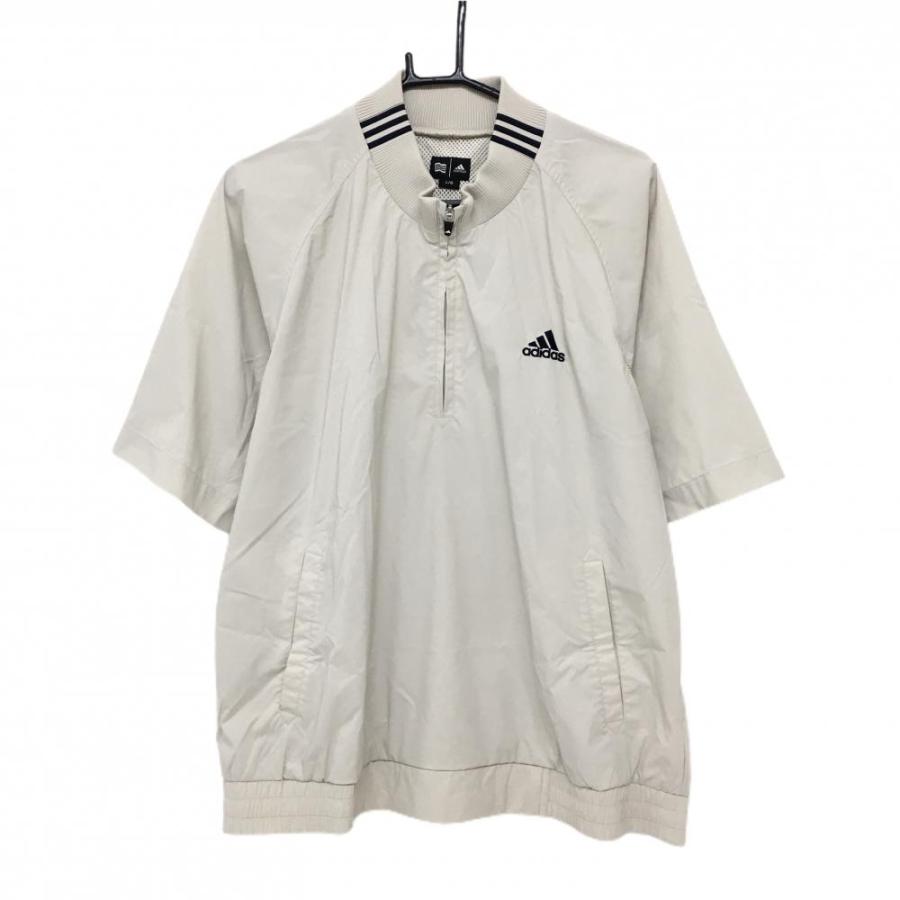 adidas（アディダス） 半袖ブルゾン ベージュ×黒 ハーフジップ 袖下