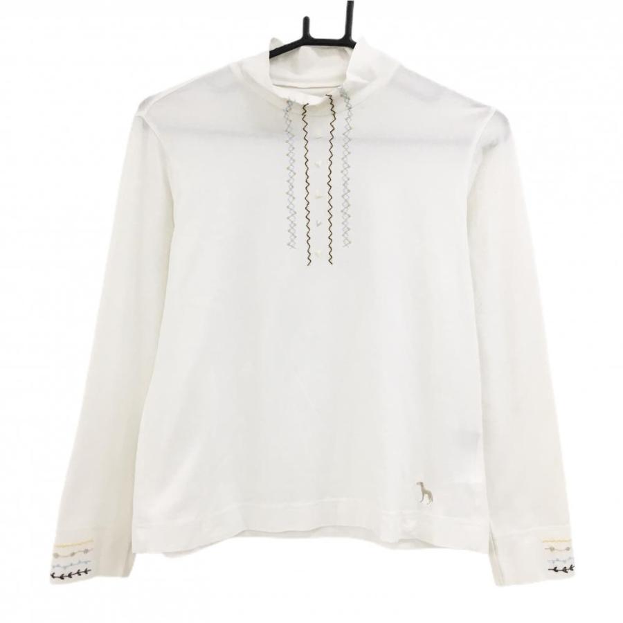 新品　未使用　adabat ゴルフ　ハイネック　シャツ　長袖　レディース　M adabat 【超美品】アダバット 長袖ハイネックシャツ 白 刺しゅう 右肩