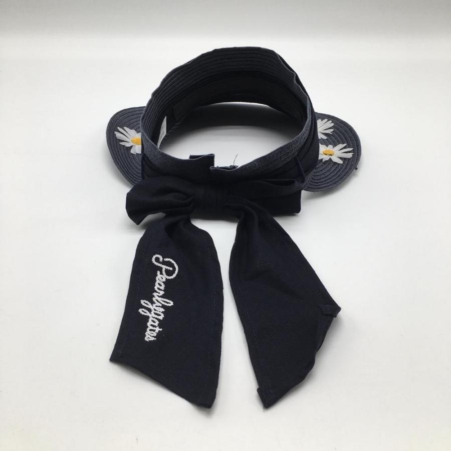 超美品】パーリーゲイツ つば広サンバイザー ネイビー×白 花柄