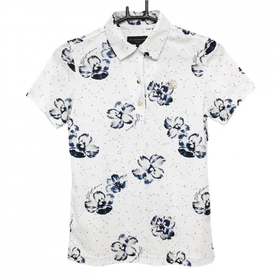 St ANDREWS セントアンドリュース 半袖ポロシャツ 白×ネイビー 花柄