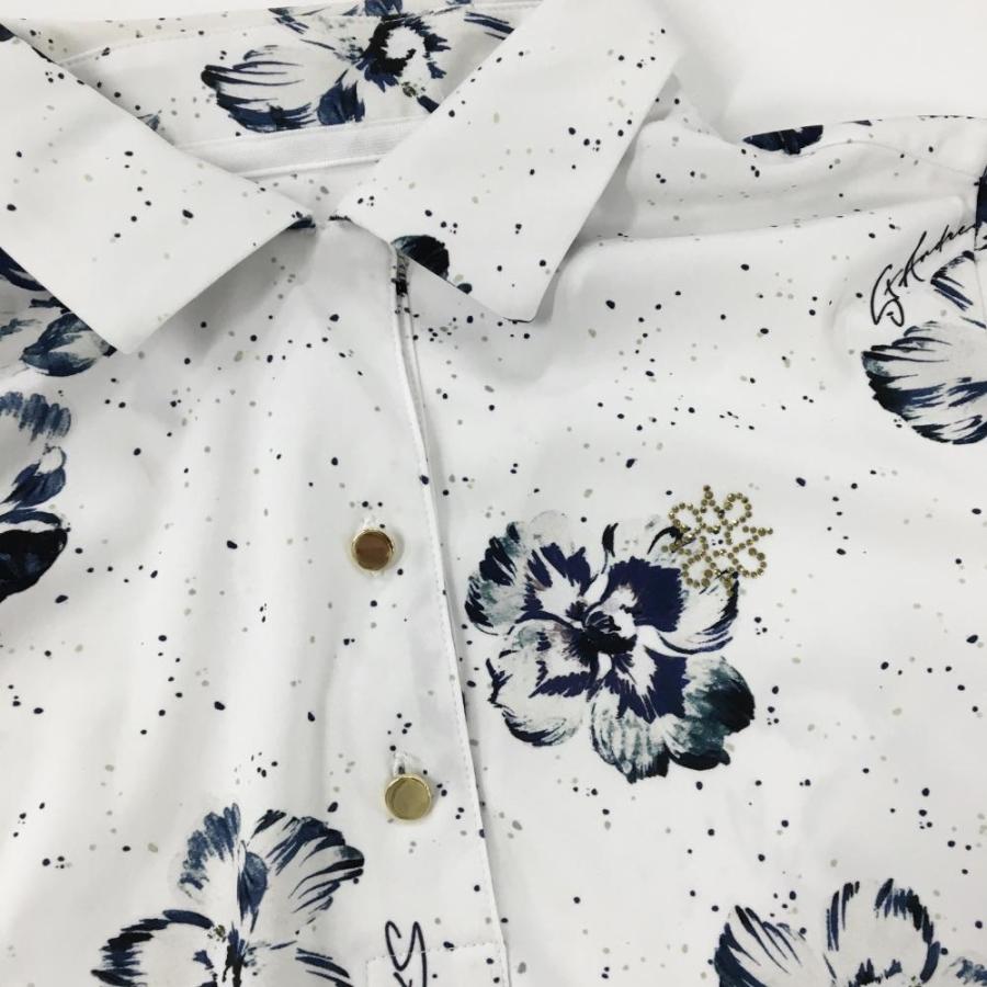St ANDREWS セントアンドリュース 半袖ポロシャツ 白×ネイビー 花柄