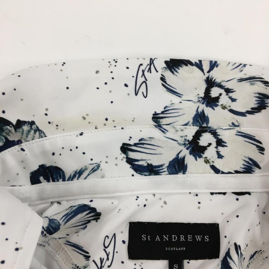St ANDREWS セントアンドリュース 半袖ポロシャツ 白×ネイビー 花柄
