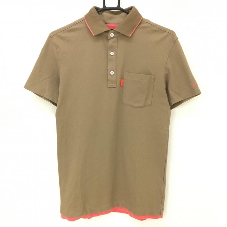 23区GOLF 【美品】23区ゴルフ 半袖ポロシャツ ブラウン×ピンク 胸