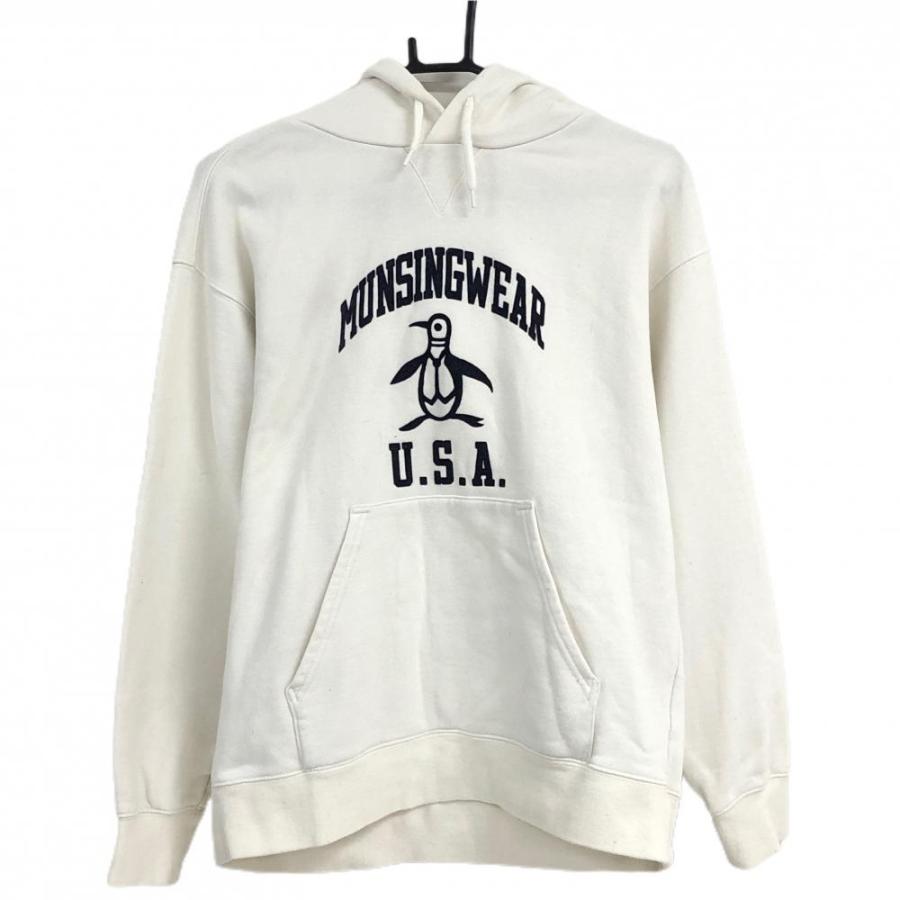 Munsingwear（マンシングウェア） パーカー 白×ネイビー ビッグロゴ